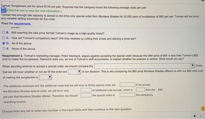 $ 92 Total cost * $2,150,000 Total fixed manufacturing overhead / 86,000