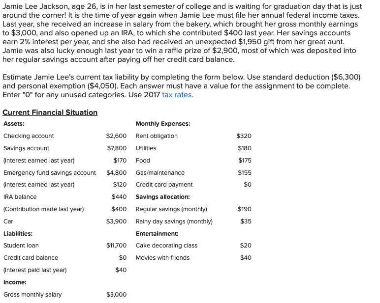 Please help! Please be specific. Jamie Lee Jackson, age 26, is in