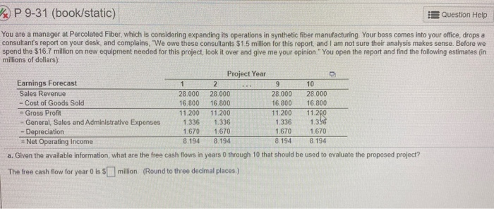  1 2 9 10 P 9-31 (book/static) Question Help You are