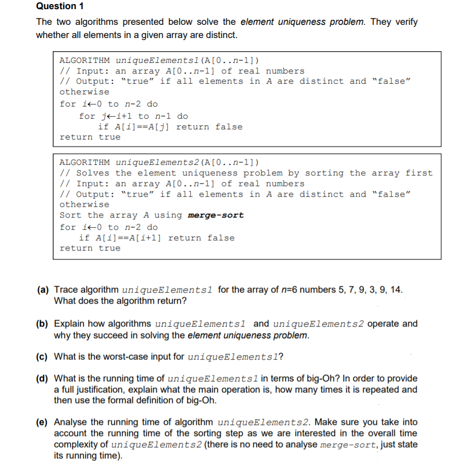 Algorithms Question Answer carefully and completely for a thumbs up Question 1