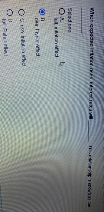  When expected inflation rises, interest rates will This relationship is known