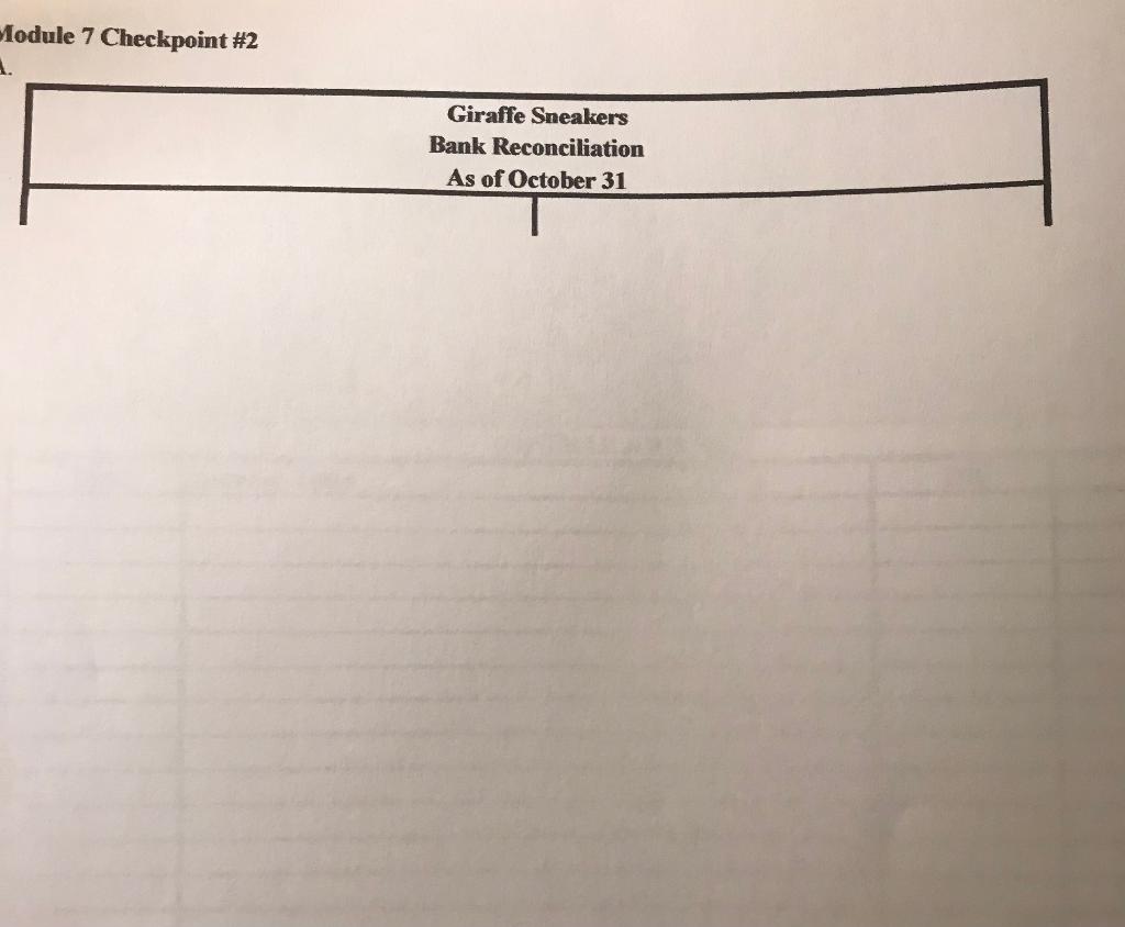 bank reconciliation included the following information: Deposits in Transit $620.90 and Outstanding