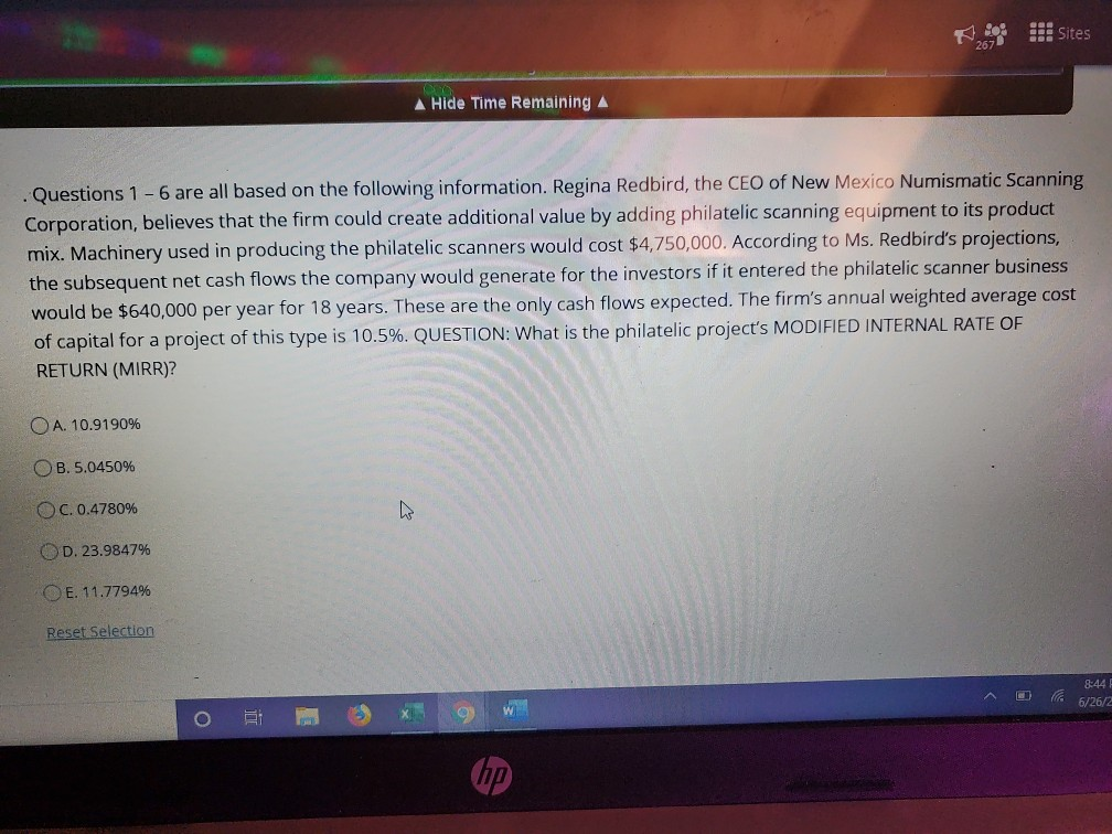  Sites 267 A Hide Time Remaining A Questions 1 - 6