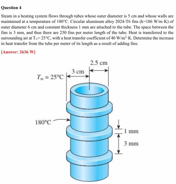  Steam in a heating system flows through tubes whose outer diameter