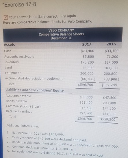 Exercise 17-8 Your answer is partially correct. Try again. Here are