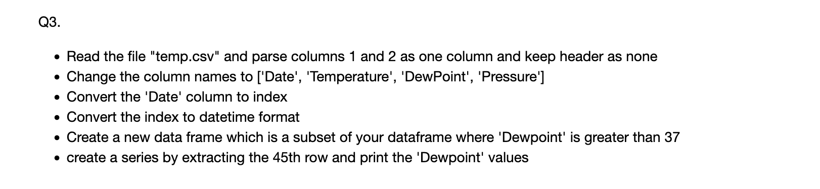  Q3. Read the file "temp.csv" and parse columns 1 and 2