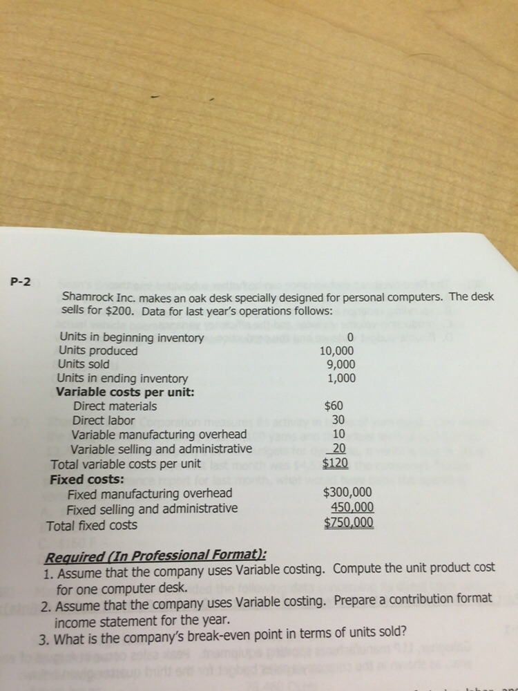 Need help with this question, will rate asap! Shamrock Inc. makes an