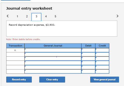 the year. Note: Enter debits before credits. Journal entry worksheet Note: Enter