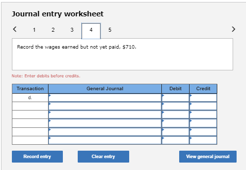 debits before credits. Journal entry worksheet 5 Record the insurance expired during