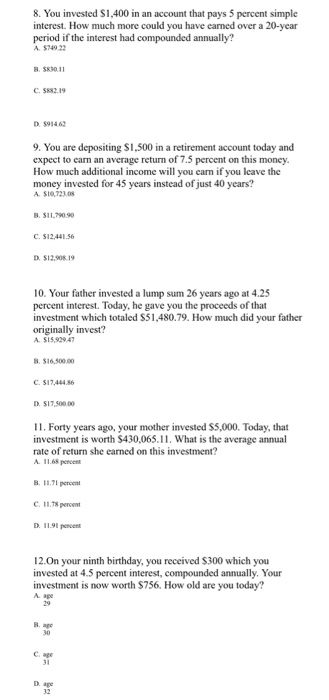 double your money? B 1421 C. 1642 years D. 122 14. You