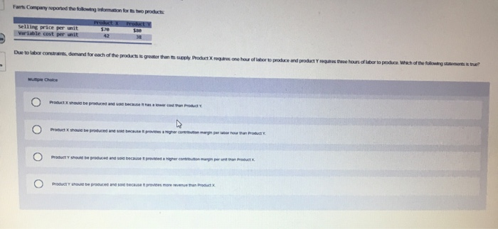  Fons Company reported the following information for two products e Selling