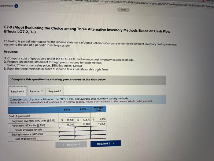  E7.9 (Algo) Evaluating the Choice among Three Alternative Inventory Methods Based