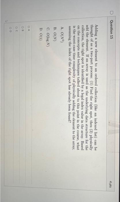  Adding a new element to an ordered collection (like an indexed