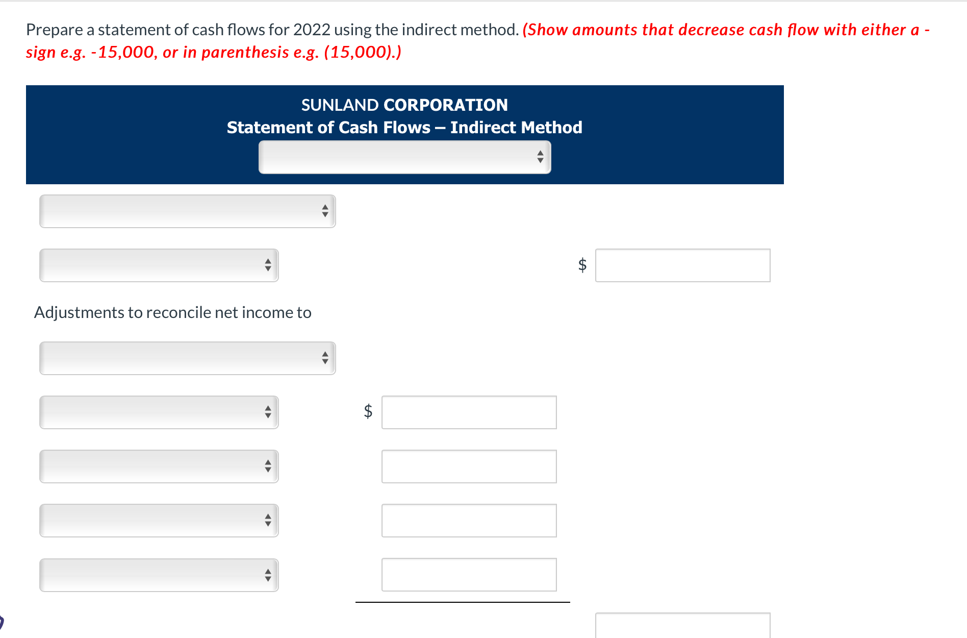 paid were $19,400. 2. No noncash investing and financing activities occurred during