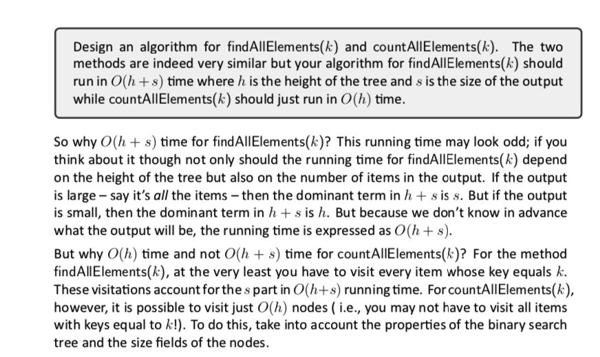 is implemented using a binary search tree and, for each node v