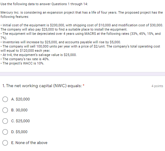  Use the following data to answer Questions 1 through 14: Mercury