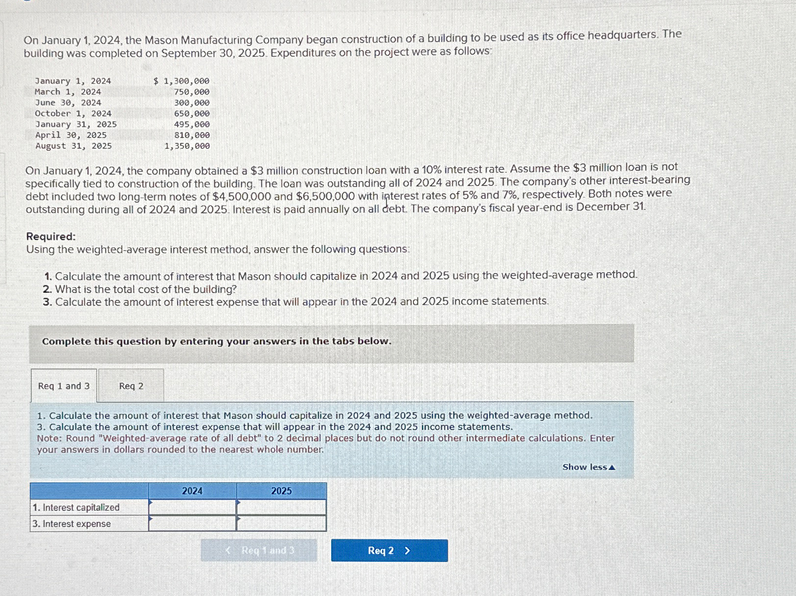  On January 1,2024, the Mason Manufacturing Company began construction of a
