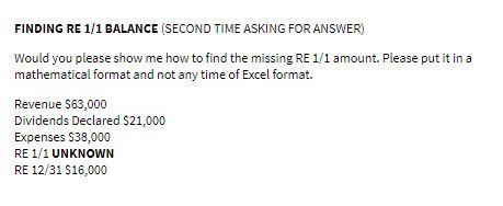 FINDING RE 1/1 BALANCE (SECOND TIME ASKING FOR ANSWER) Would you