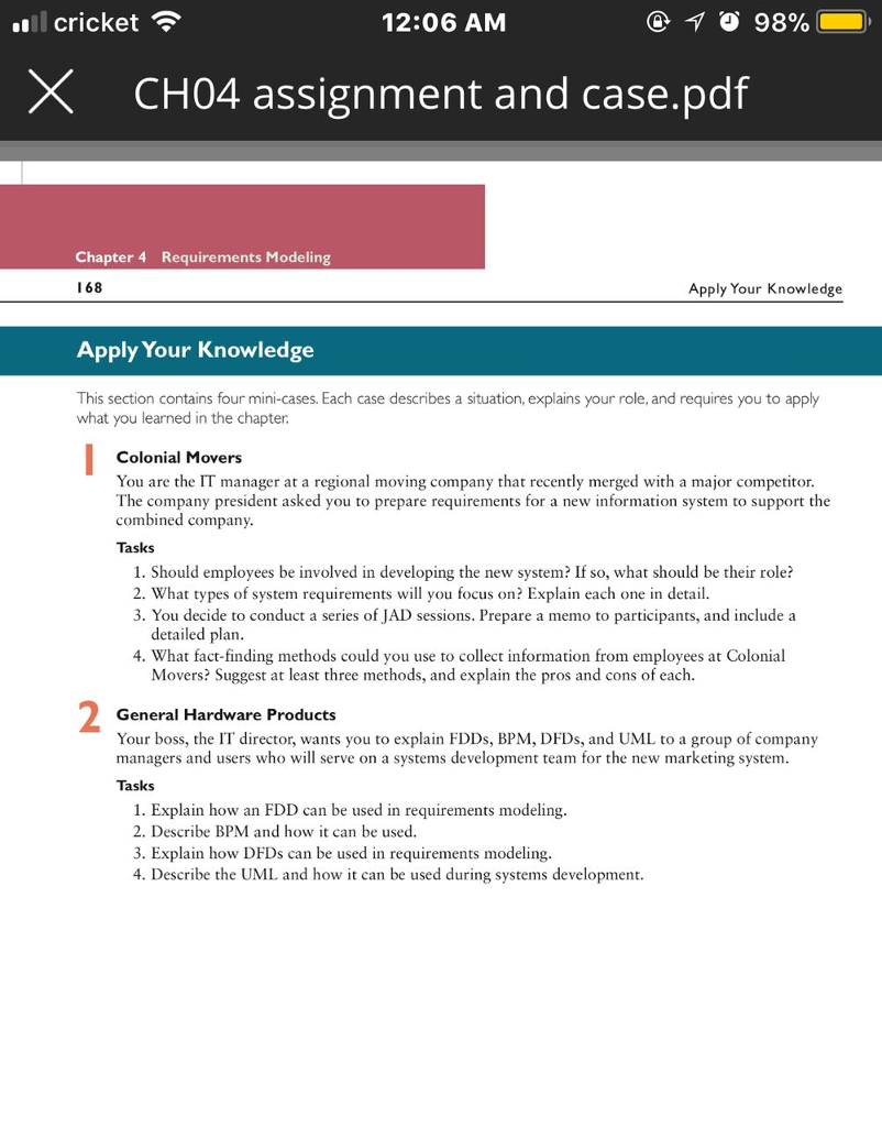 system analysis and desigen CHAPTER 4 Complete Chapter 4 Assignment, #1, p.