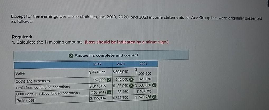 Please solve 2 and 3rd part Except for the earnings per
