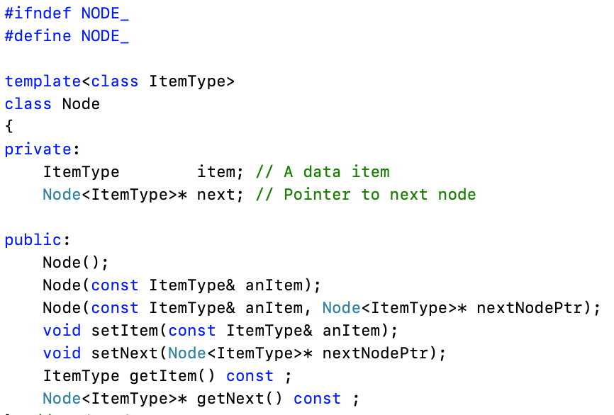 BagInterface.hpp LinkedBag.hpp Node.hpp int main) LinkedBag bag; cout * nextNodePtr); void setItem