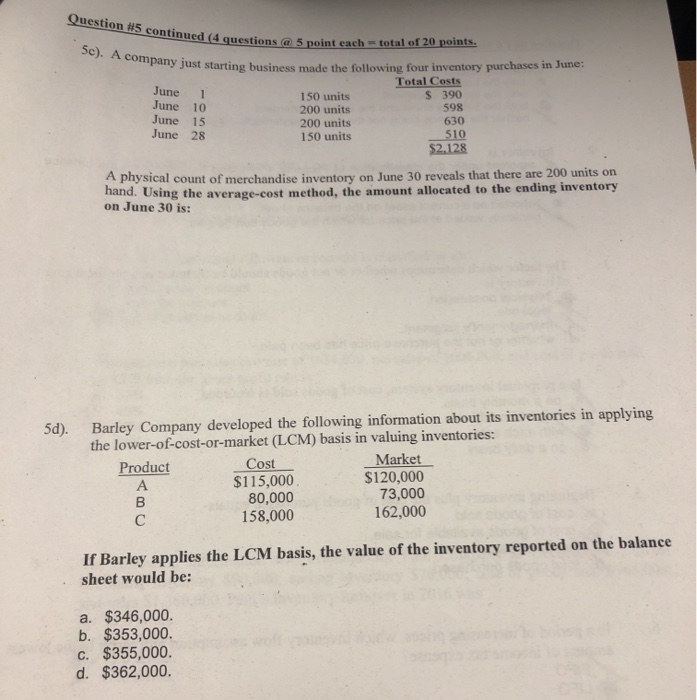  Question #5 continued (4 questio uede questions @ 5 point each