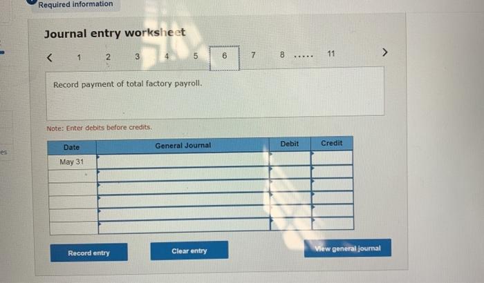 10. Raw materials purchases con credit) Factory was cost (paid in cash)