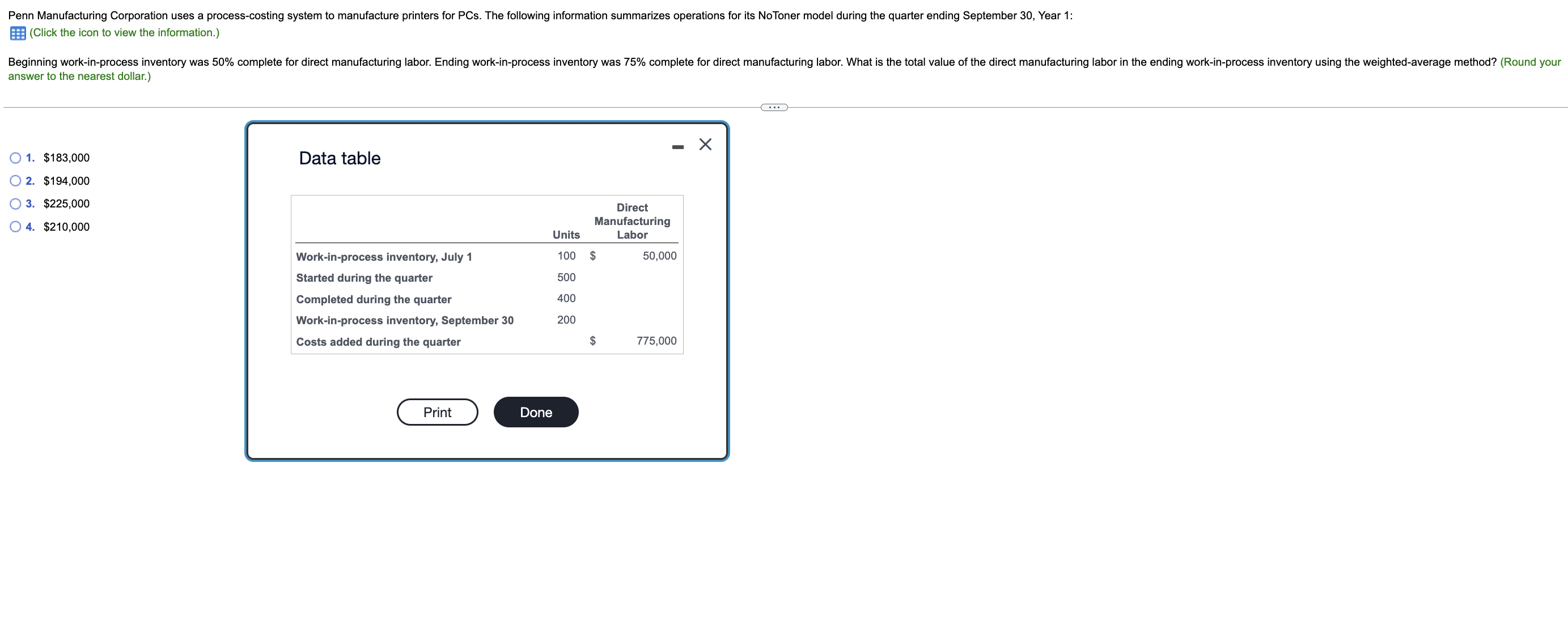  : answer to the nearest dollar.) 1. $183,000 Data table 2.