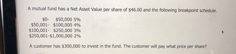 A mutual fund has a Net Asset Value per share of