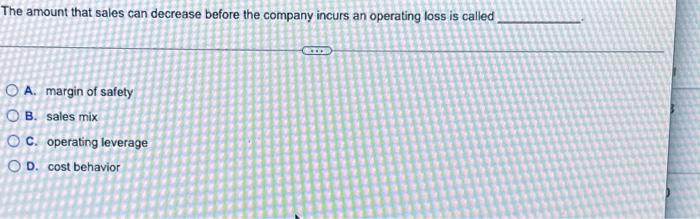  The amount that sales can decrease before the company incurs an