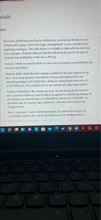  BERISCUSSION etails Lion Discussion initial Response Due by Wednesday: Lore Inchas