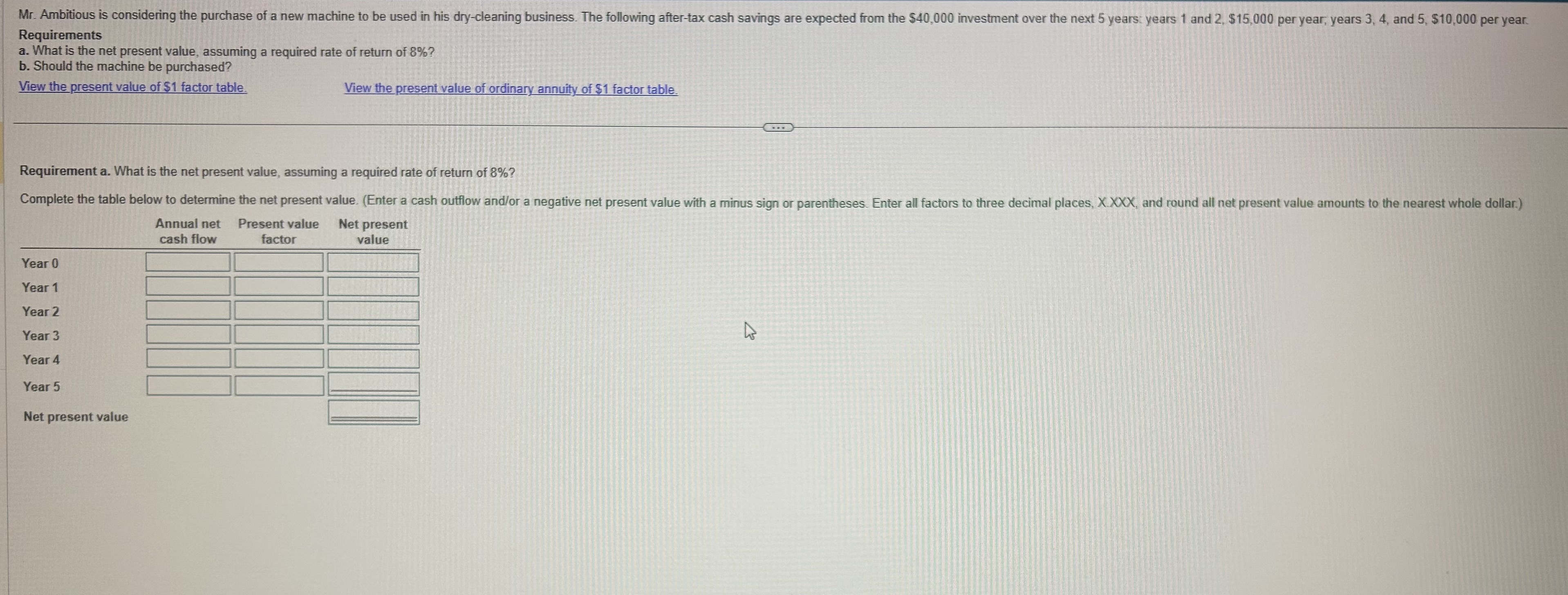  Requirements a. What is the net present value, assuming a required