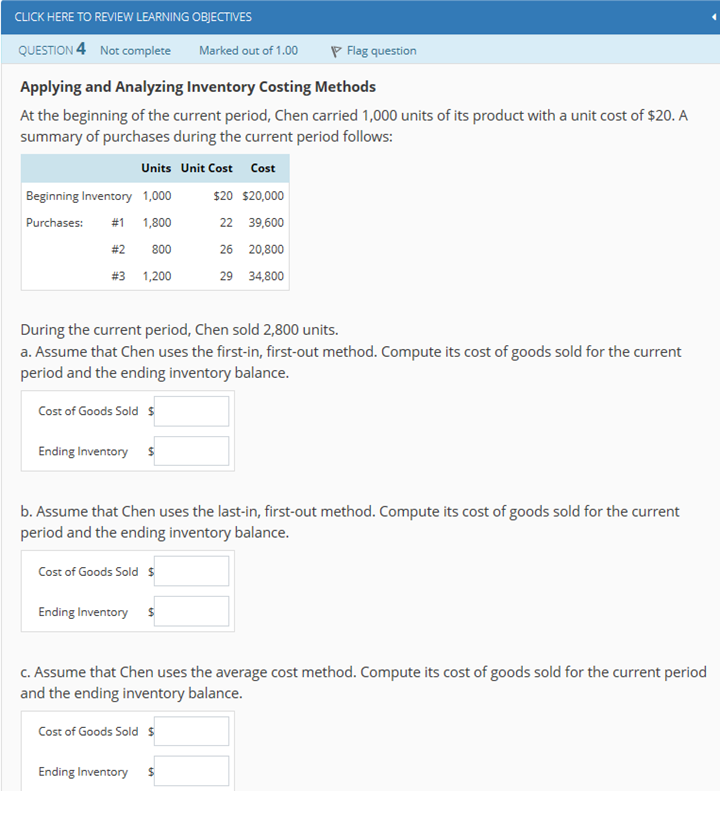  CLICK HERE TO REVIEW LEARNING OBJECTIVES QUESTION 4 Not complete Marked