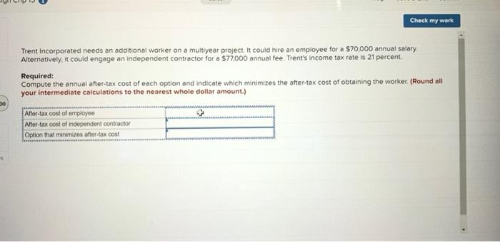  Check my work Trent Incorporated needs an additional worker on a