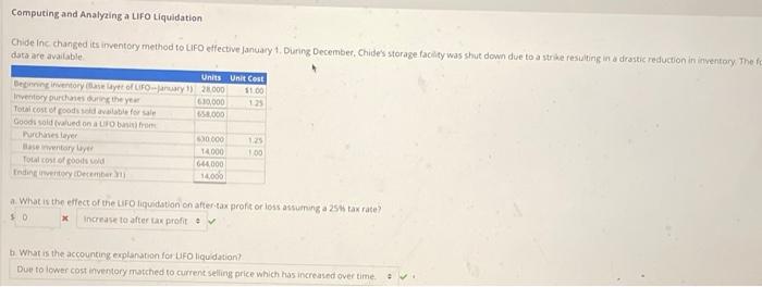  Computingand Analyaing a LIFO Lquidation datare avaitable a. What is the