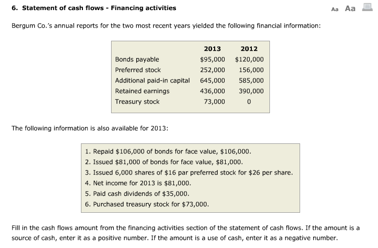  Aa Aa E 6. Statement of cash flows Financing activities Bergum