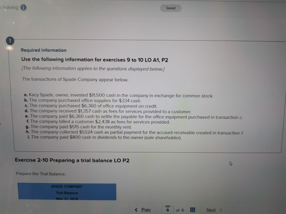 Solving Saved Required information Use the following information for exercises 9