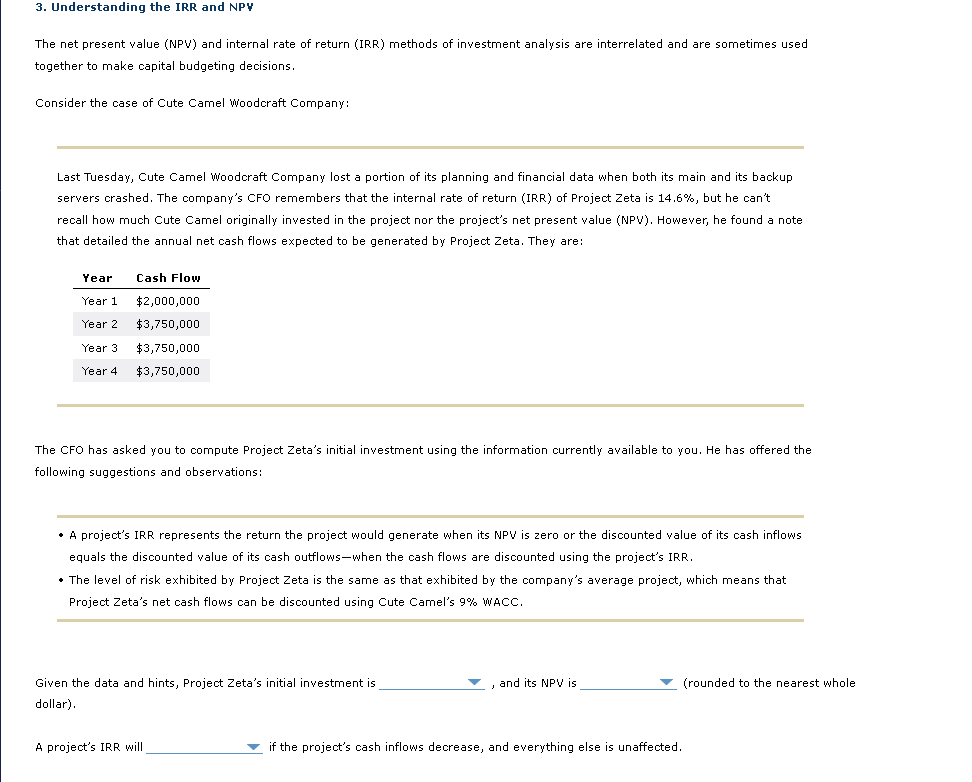  Understanding the IRR and NPV The net present value (NPV) and