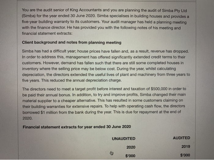 will receive diferent case studies and different questions. You are the audit