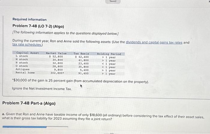  pls help Required information Problem 7-48 (LO 7-2) (Algo) [The following