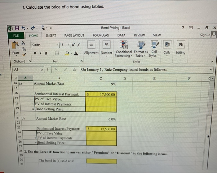 Calculate the price of a bond using tables. ? X - 5