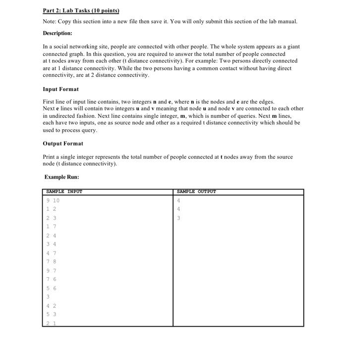  using c++ language Part 2: Lab Tasks (10 points) Note: Copy