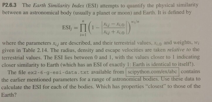 Your program should output the ESI of each body (to 4 places