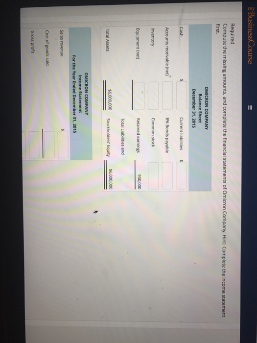 Balance Sheet December 31, 2015 Cash Current liabilities Accounts receivable (net) 8%