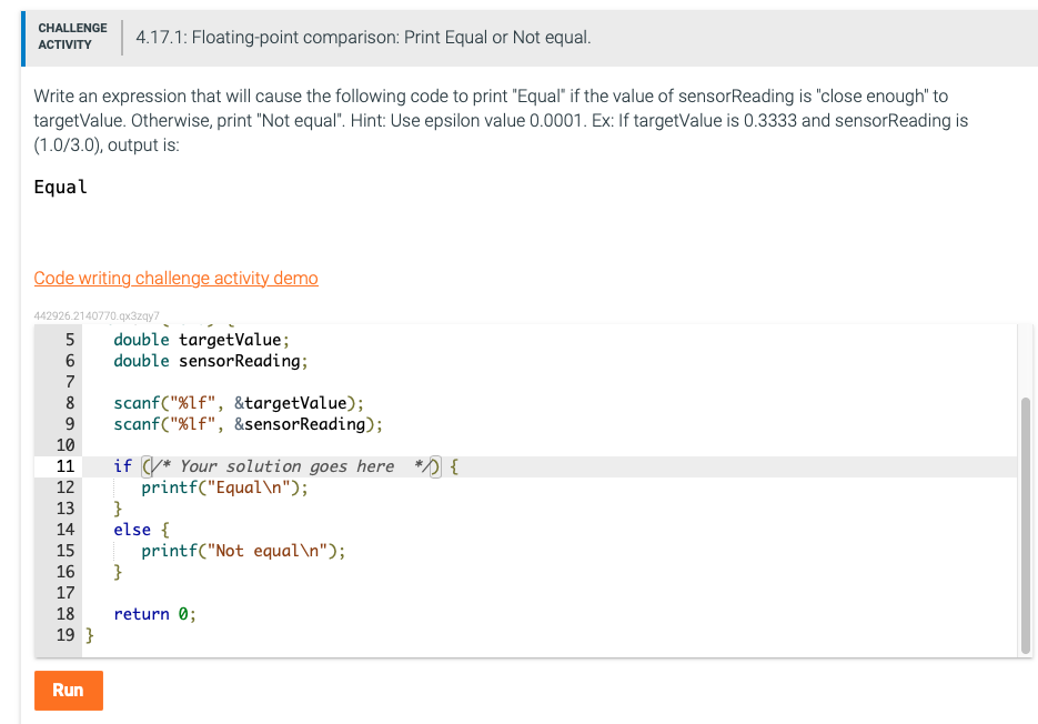 In C Write an expression that will cause the following code