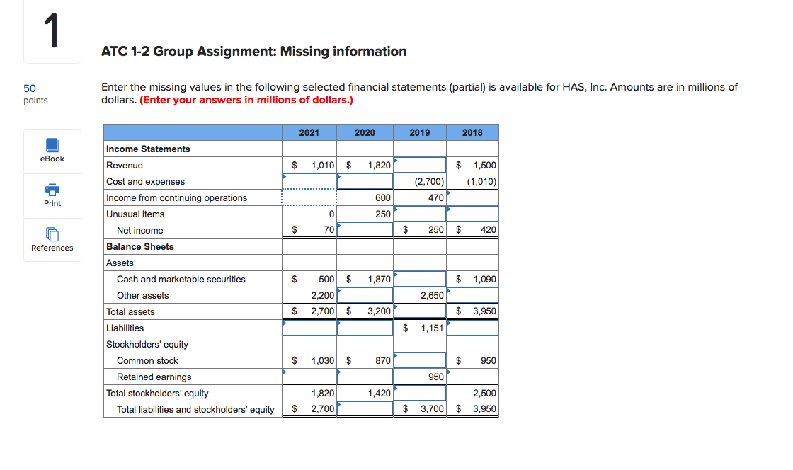  ATC 1-2 Group Assignment: Missing information 50 points Enter the missing