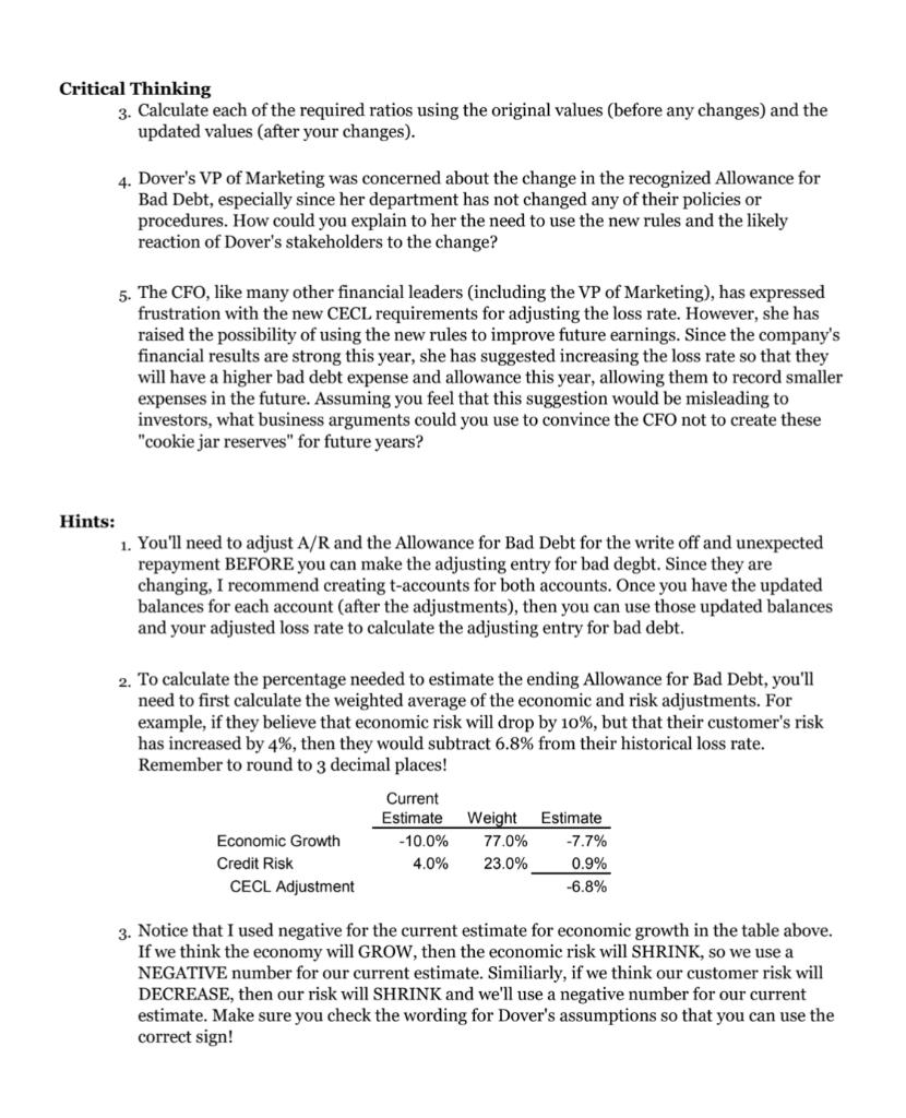 Please answer the critical question 3 and 4 Critical Thinking 3. Calculate