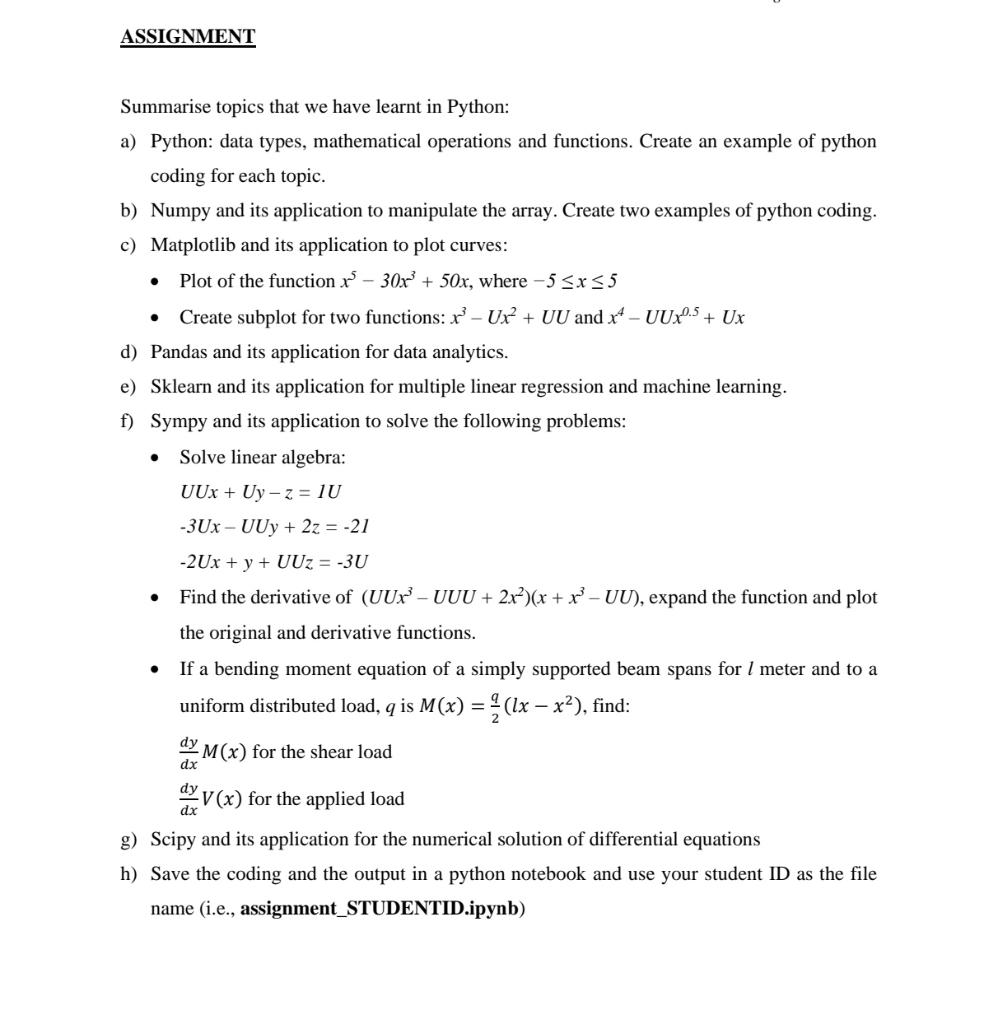  Summarise topics that we have learnt in Python: a) Python: data