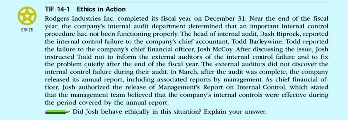  Did Josh behave Ethically in this situation? Explain your answer please.