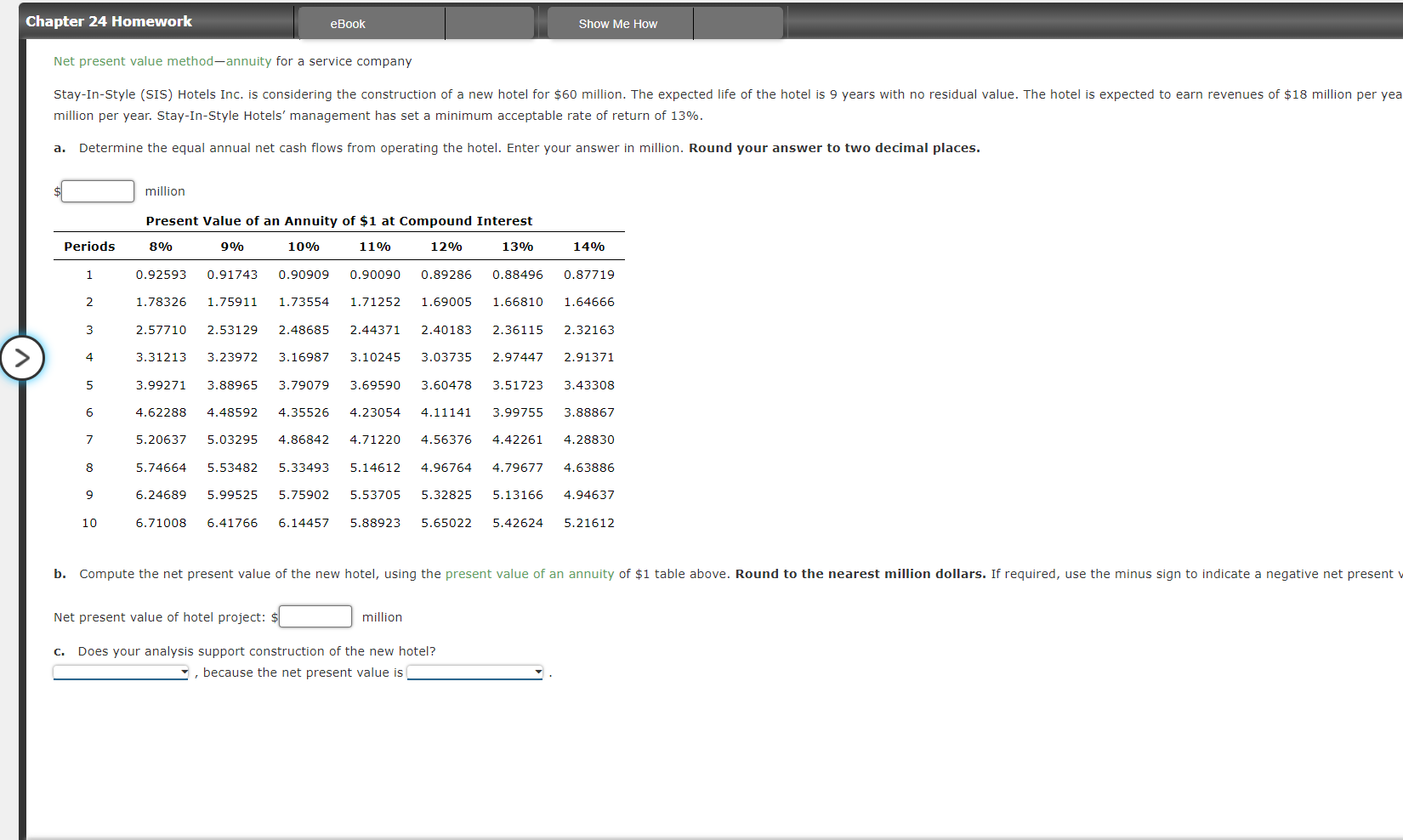  Net present value method-annuity for a service company million per year.